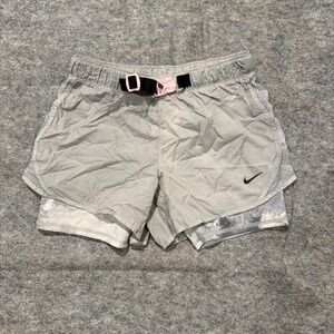 Nike Kids Girls Large Gray 2-in-1‎ Running Shorts Buckle Waist Standard Fit L